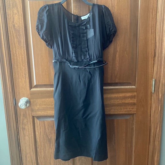 Black dress, size 14P, lined throughout, sheer top with lining, short sleeves - Picture 1 of 4